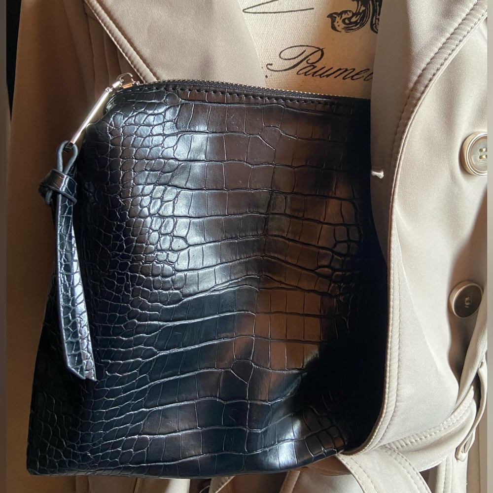 Steve Madden Cosmetic Toiletries Makeup Pouch Bag Clutch in Black Croc